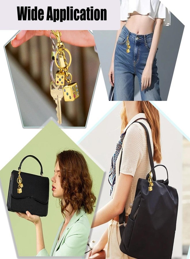 LSBDJDL Metal Dice Colorful Rhinestone Bag Charms Handbag Bag Pendant Key Chain Car Accessories Love's Day Gifts For Him (Gold) - Image 4